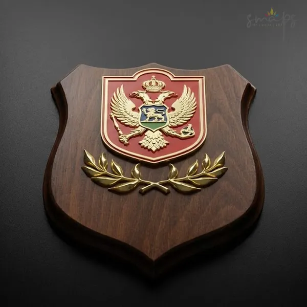 Drvena plaketa u obliku štita za Vojsku Crne Gore