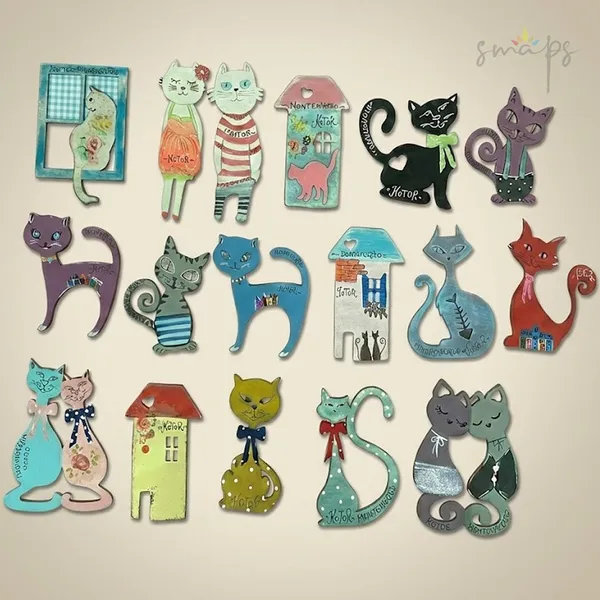 Suvenir magneti od lesonita sa raznim motivima mačke simbola Kotora ručno farbani