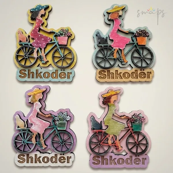 Suvenir magneti žene na biciklu sa mačkom za Skadar